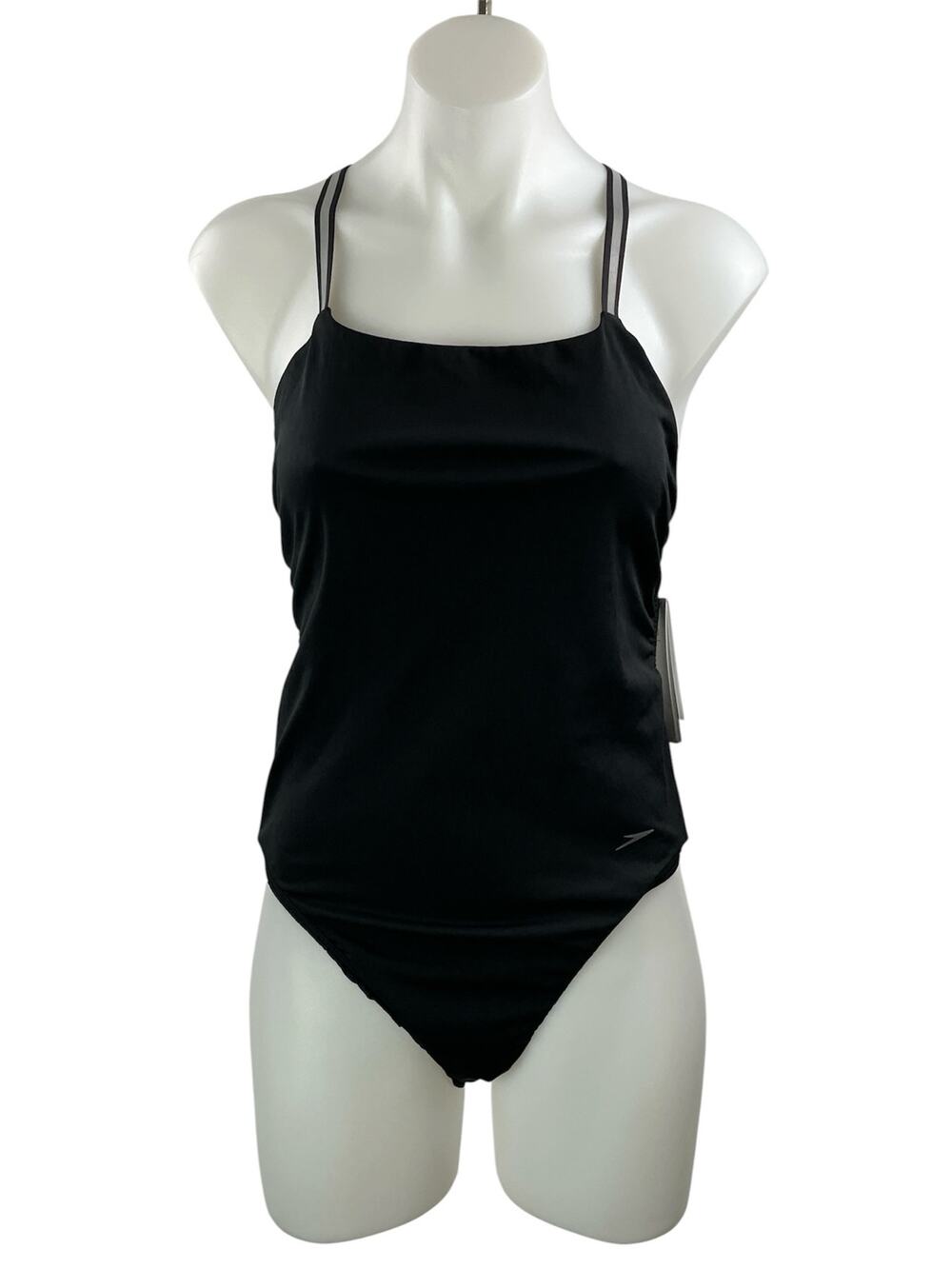 NEW Speedo Black Sleeveless Crisscross Athletic One Piece Swimsuit Swimwear 38